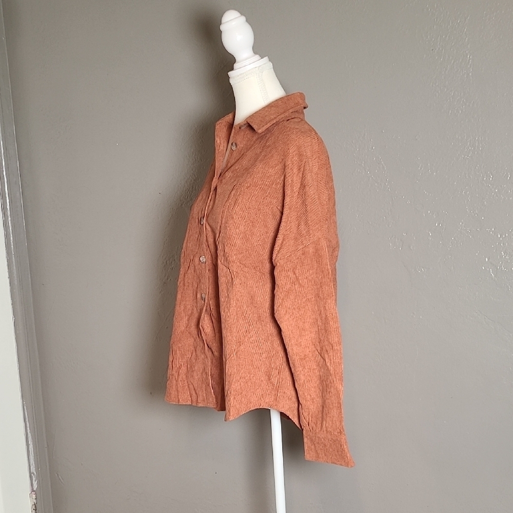Womens Brown/Rust Button-Up Ribbed Corduroy Top Medium NWOT - Picture 2 of 11